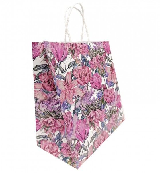Пакет подар. бумажн. 35*26*15 см, 100 гр/м2  Цветочный узор, крученые ручки