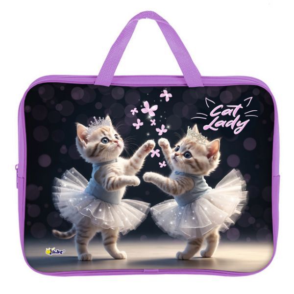 Папка А4 (350*265*75) с ручками, молния, ткань "Cat ballet"