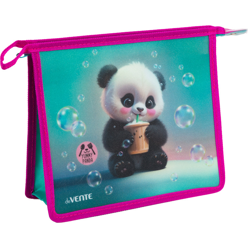 Папка д/тетрад. А5 (243x200x80) 1отд. молния сверху, пластик "Yummy Panda",матовая полупрозрачная