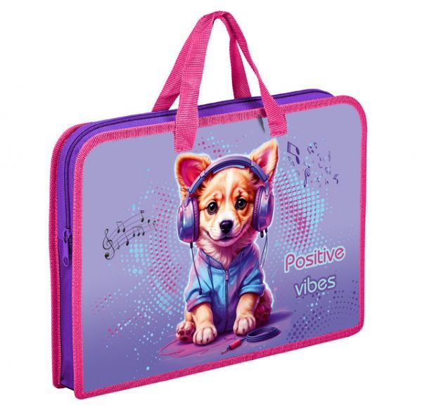 Папка А4 (340*245*40) с ручками, молния, пластик "Disco puppy"