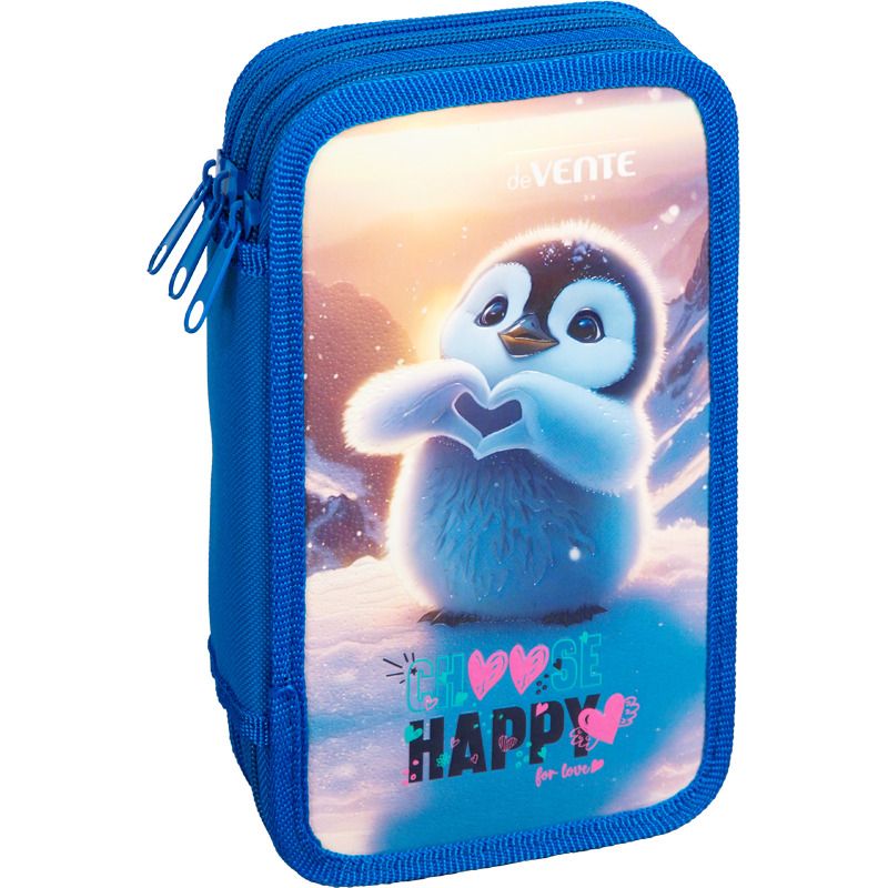 Пенал 3 отд. (205*120*40) молния, картон с конгревным тиснением Happy Pinguin