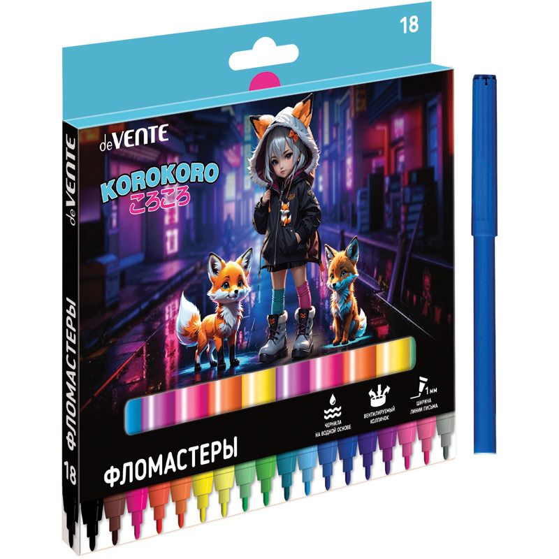 Фломастеры   6цв "deVENTE. Korokoro", вентил.колпачок, картон