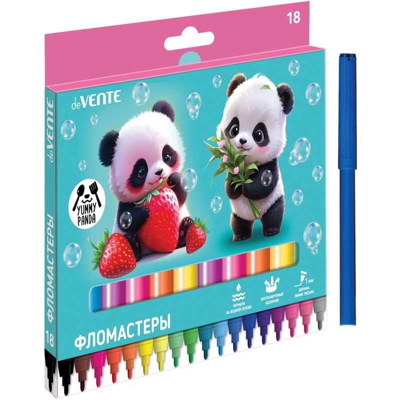 Фломастеры   6цв "deVENTE. Yummy Panda", вентил.колпачок, картон