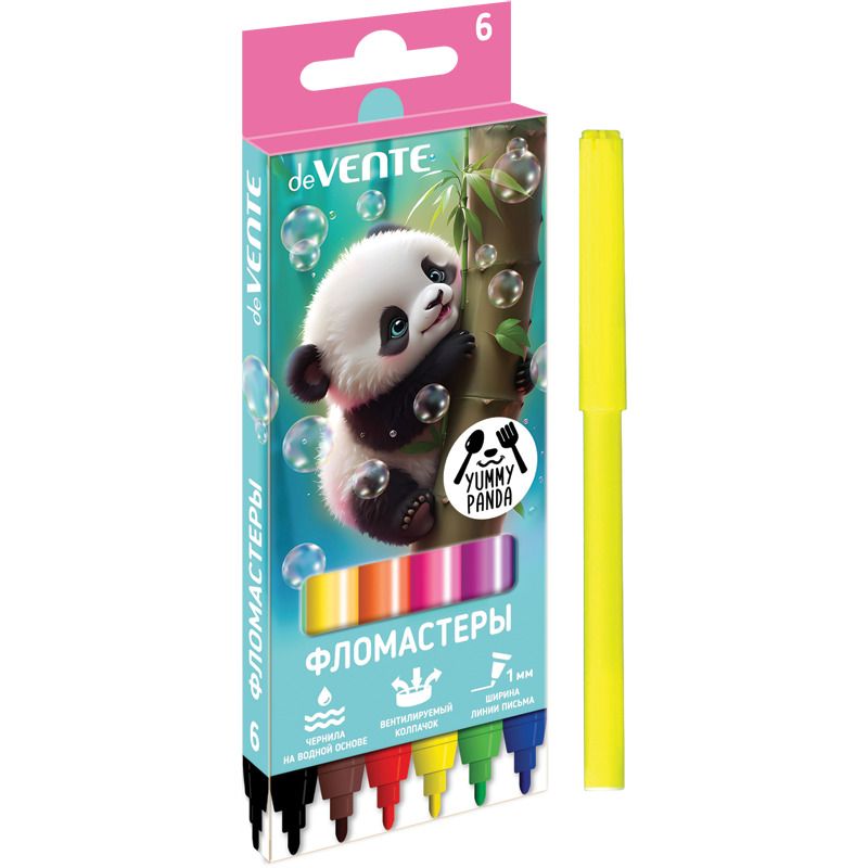 Фломастеры  18цв "deVENTE. Yummy Panda", вент.колпачок , карт. упак