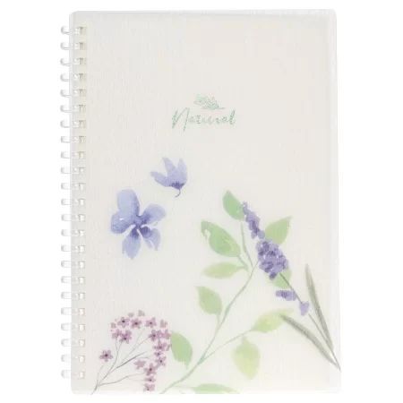 Записная книжка А5 пластик, эластичн.гребень, 80л. "Natural blue flowers" тисн.фольгой