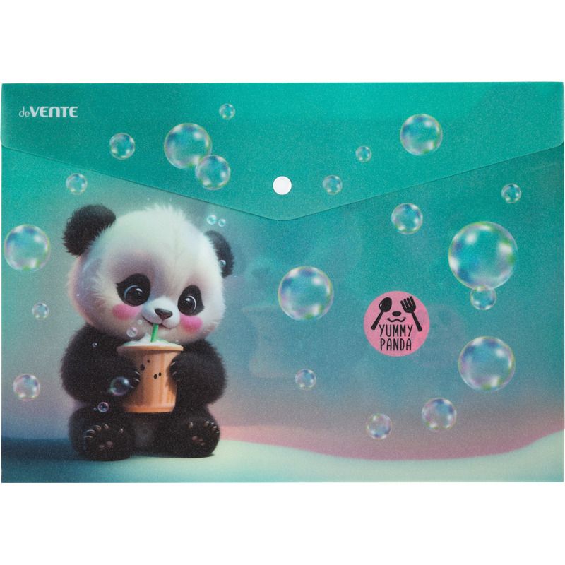 Конверт на кнопке  с рисунком А4 Yummy Panda, 0,18мм, непрозрачная