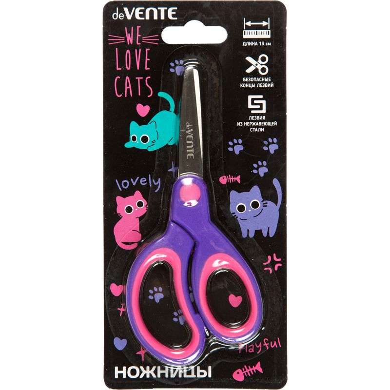Ножницы детские "deVENTE. Funny Cats" 13см, прорез. ручки, блистер