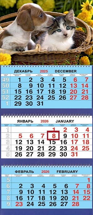 Календарь Трио  310*690мм на 2026г.  Животные. Друзья в корзине