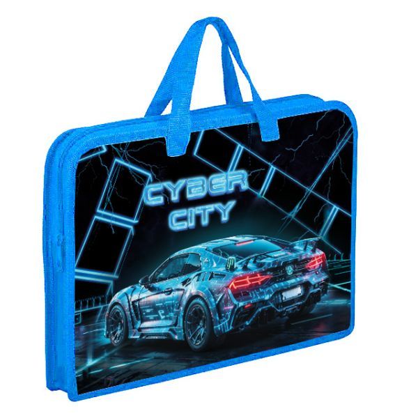 Папка А4 (340*245*40) с ручками, молния, пластик "Cyber city"