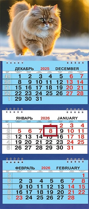 Календарь Трио Малый  200*470мм на 2026г. Котёнок на закате