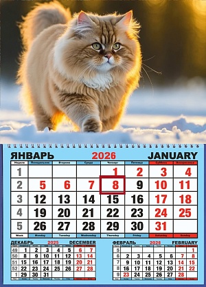 Календарь настенный  310*420мм на 2026г.  ОДНОБЛОЧНЫЙ с курсором и календ.сеткой "Котёнок на закате"