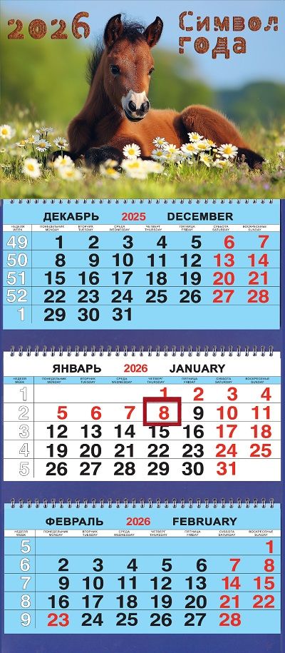 Календарь Трио  310*690мм на 2026г.  СГ Жеребёнок в ромашках