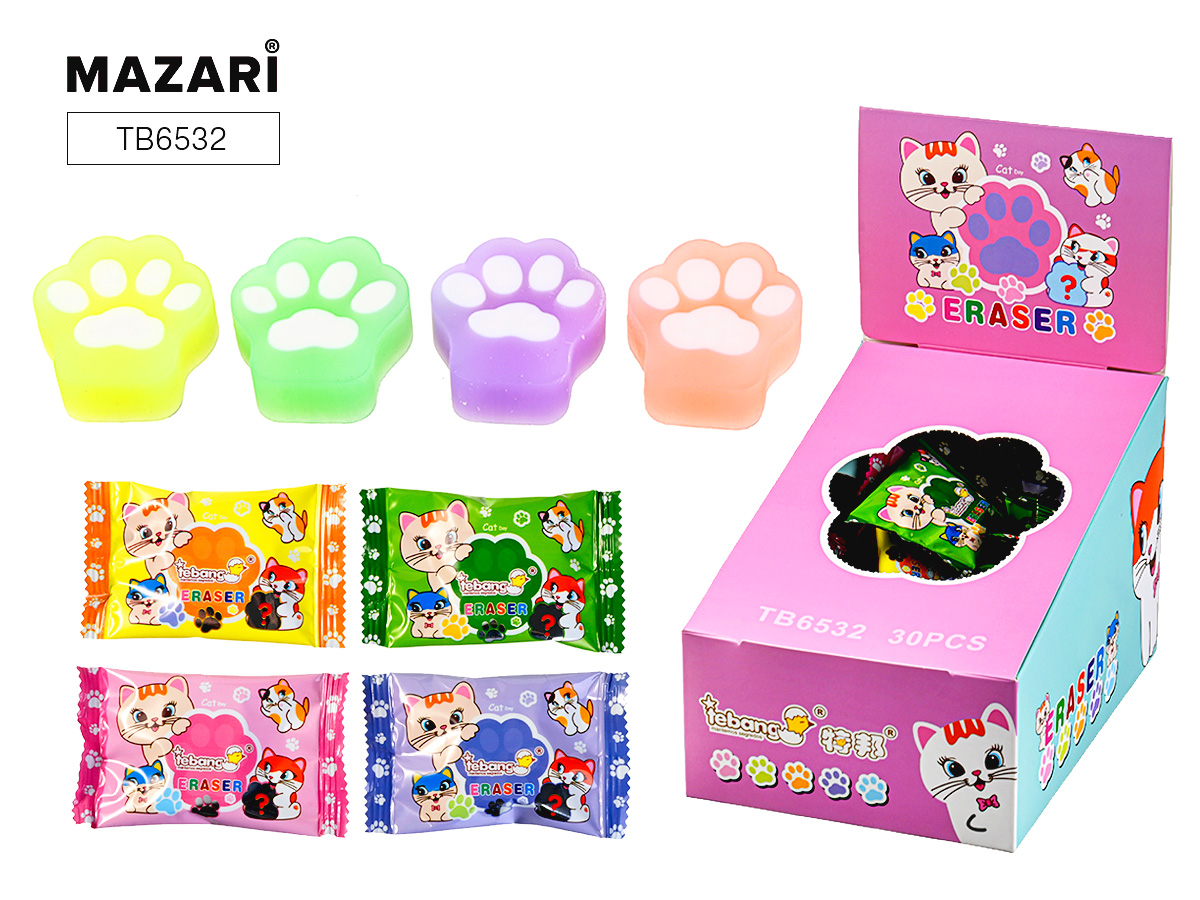Ластик MAZARI "Лапки" 3*3*1,3см, фигурн., 4 диз.