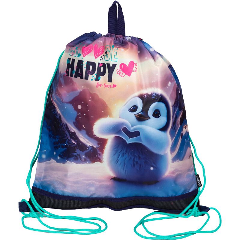 Мешок для обуви 1 отд, 400*470 Happy Pinguin", верев.завязки, сетка д/ветиляции