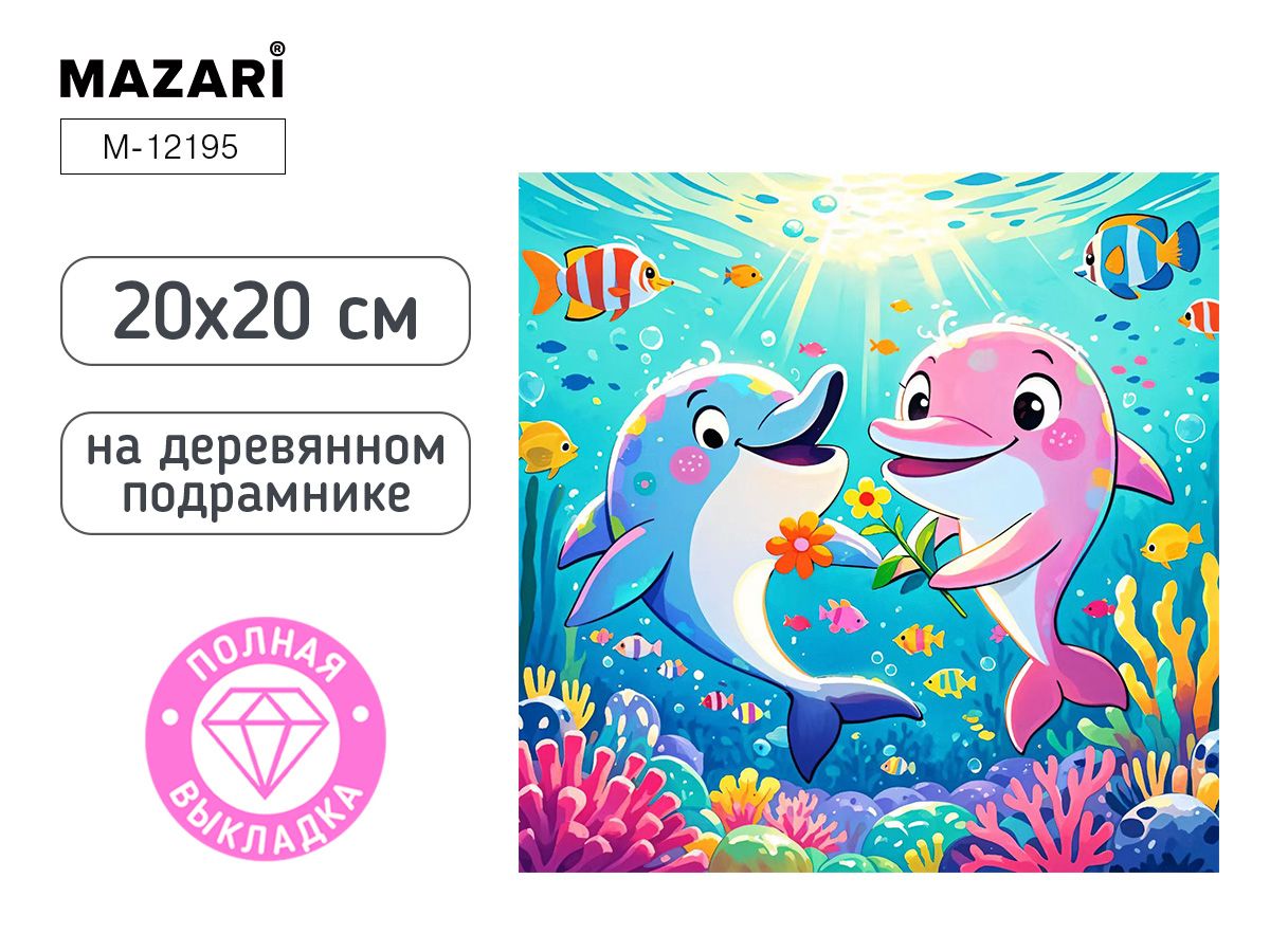 Мозаика алмазная по номерам 20*20см "Дельфины" (полная выкладка)