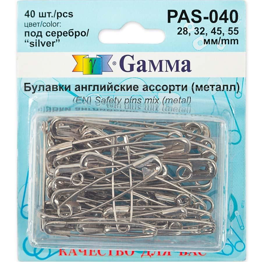 Булавки английские, метал. размер  28мм,32мм,45мм,55мм, 40шт, серебро