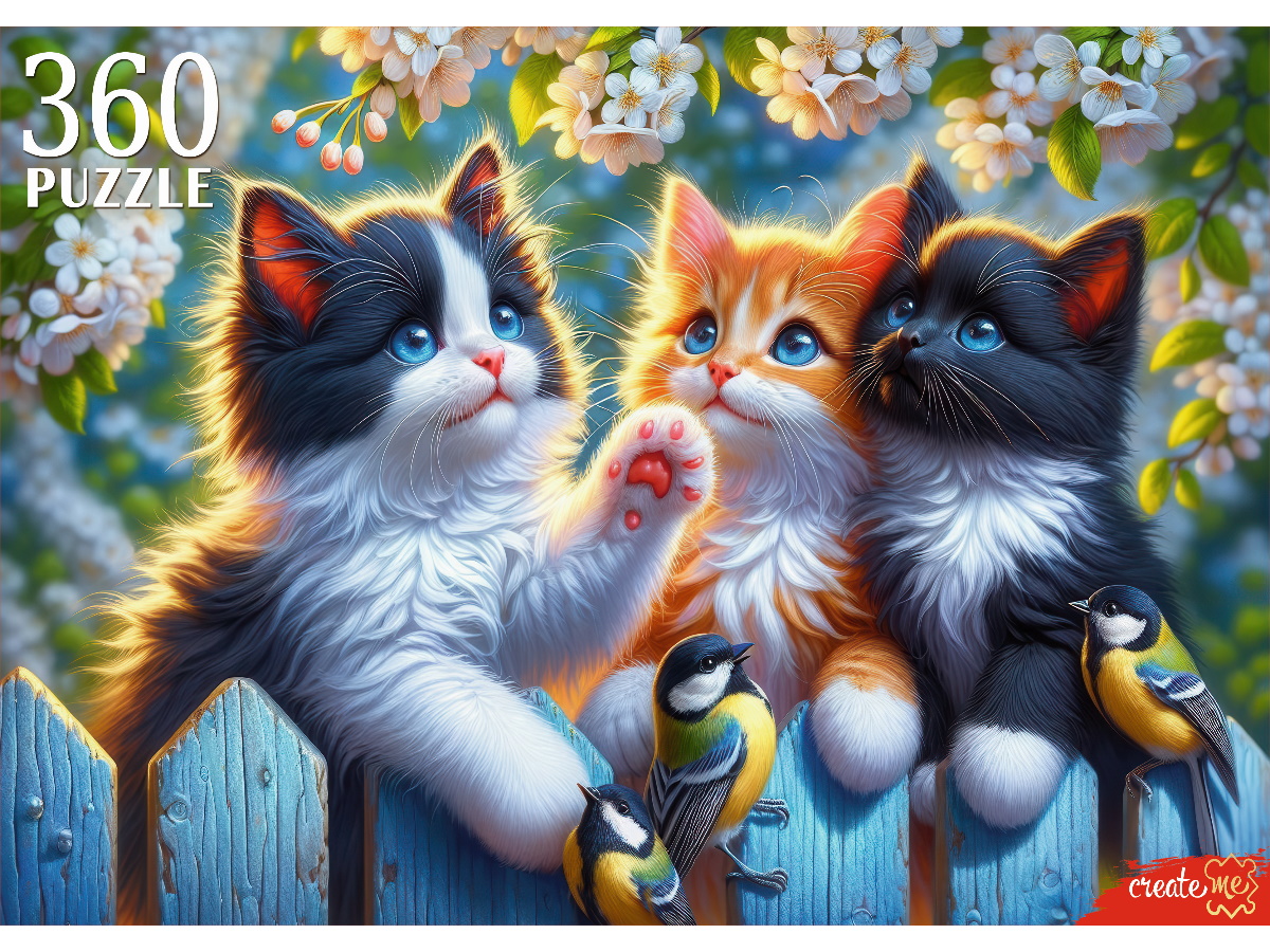 Пазлы  360 элементов 500*340мм. "Котята с синичками"