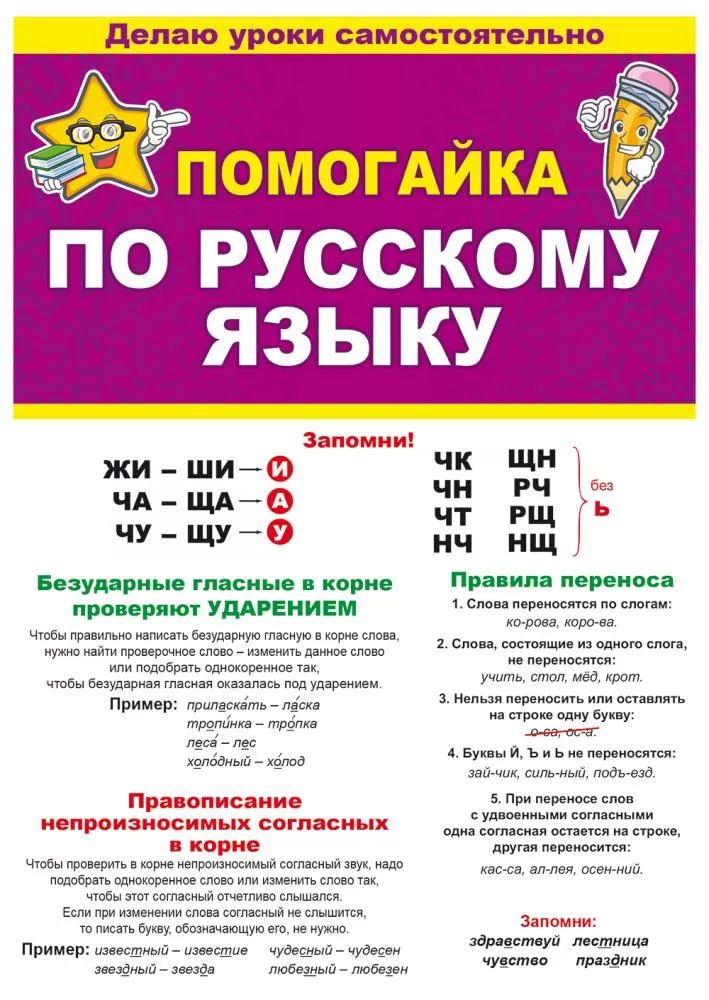 Шпаргалка 210*150мм "Помогайка по русскому языку"