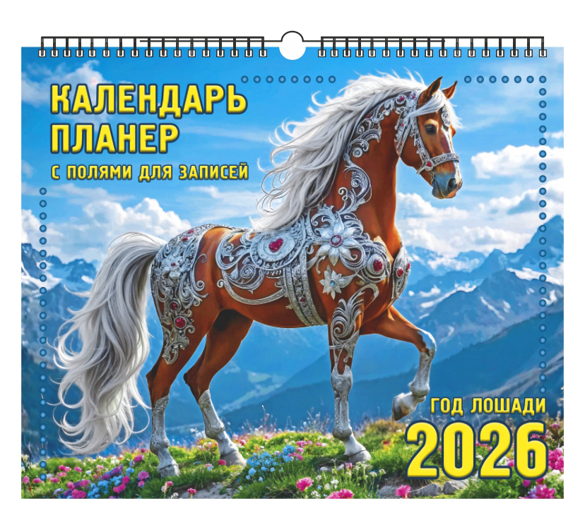 Календарь Ригель-Планер  350*290мм на 2026г. Год Лошади. В горах.