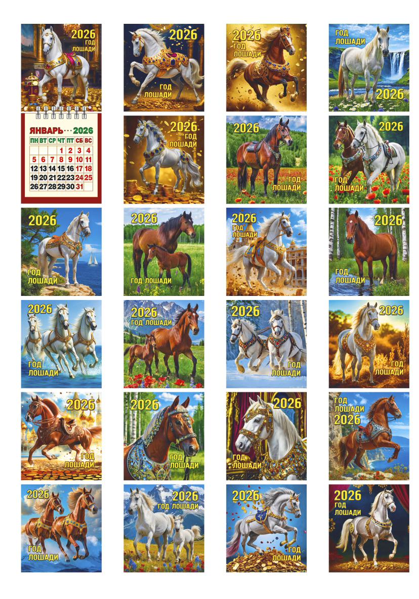 Календарь настенный  80*160мм на 2026г. отрывной МИНИ  Год Лошади