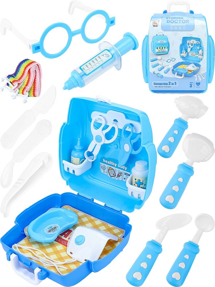 Игровой набор доктора 15 предметов "Скорая больница" в чемодане, синий
