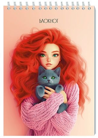 Блокнот А5  32л гребень "Девочка с котенком" кл.