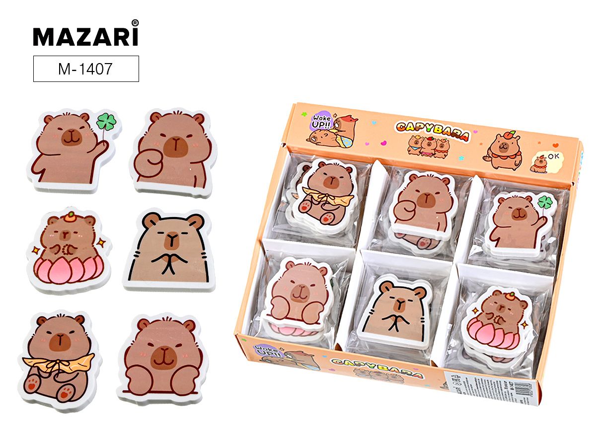 Ластик MAZARI "Капибара" фигурн., 6 диз.