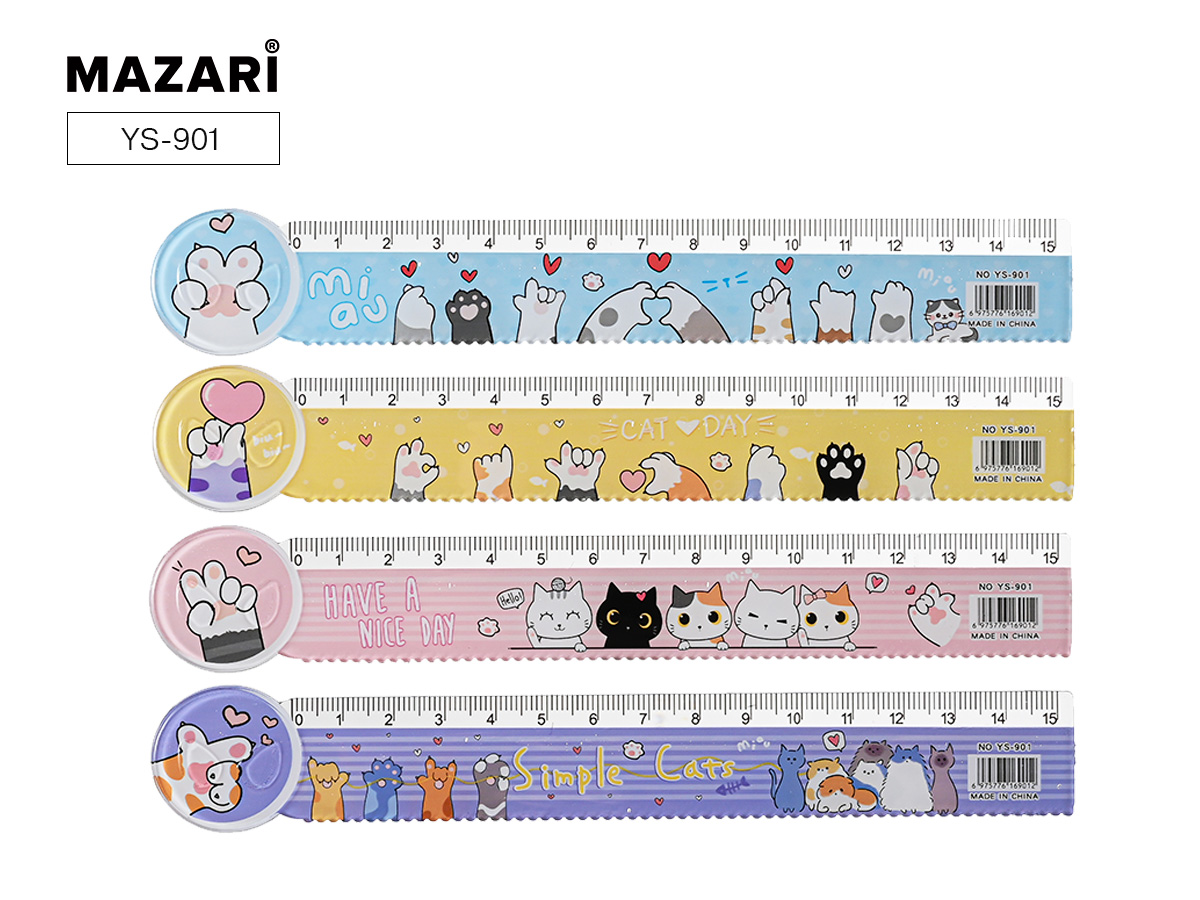 Линейка 15 см пластик. Лапки, 4диз.