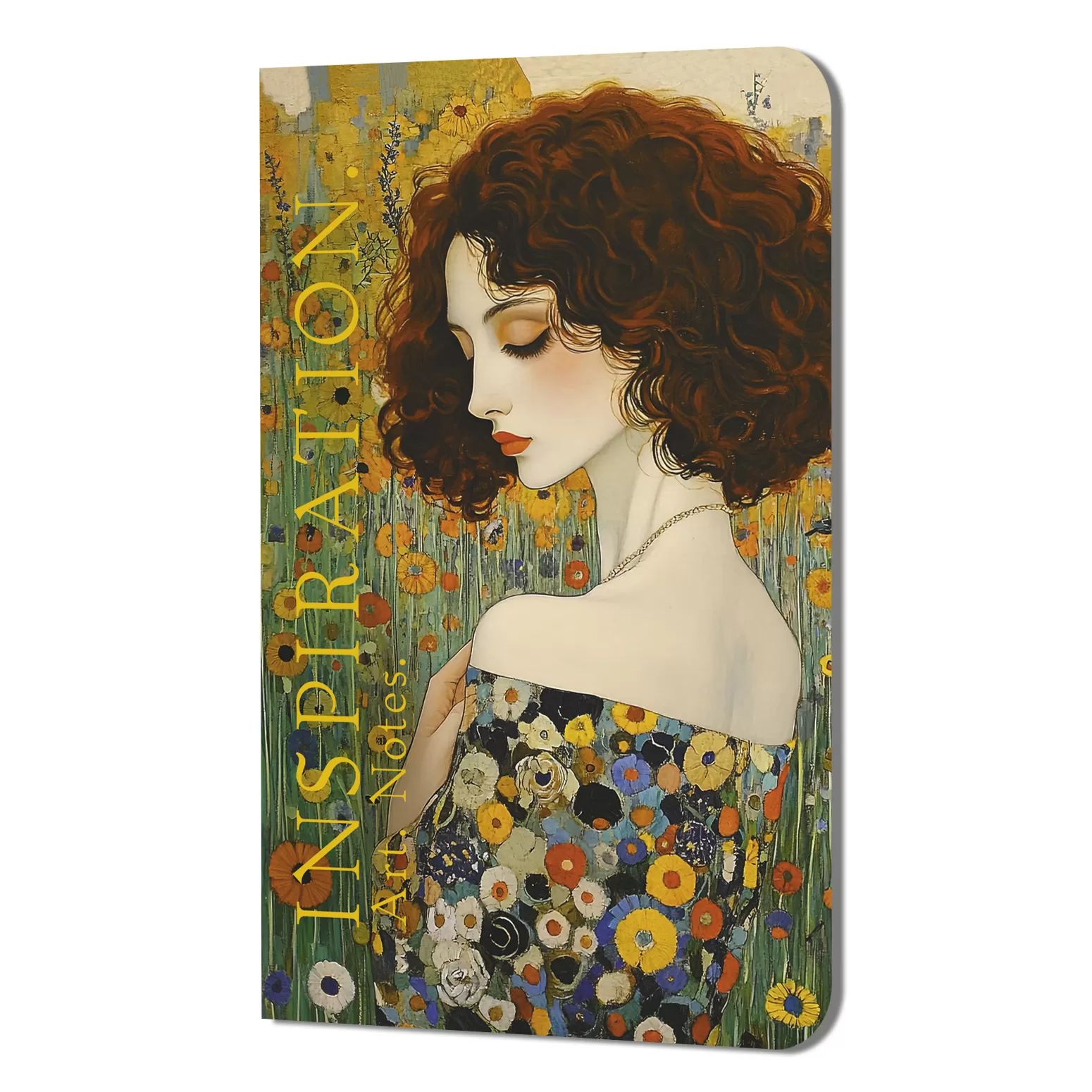 Записная книжка А5  32л скоба "Inspiration. Art. Notes. Климт (рыжая, кудрявая девушка, платье в цв"
