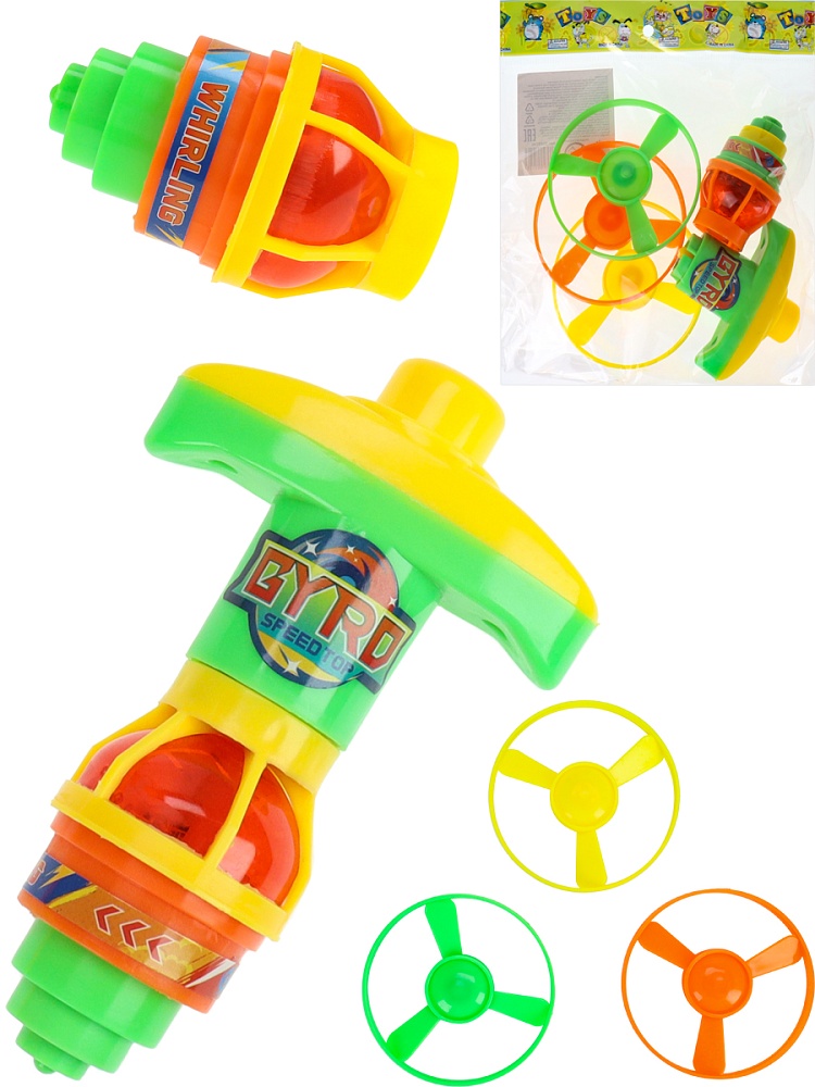 Запускалка 7*6см, 2*AG3 в компл., 3 диска, волчок, цвет микс, в пакете