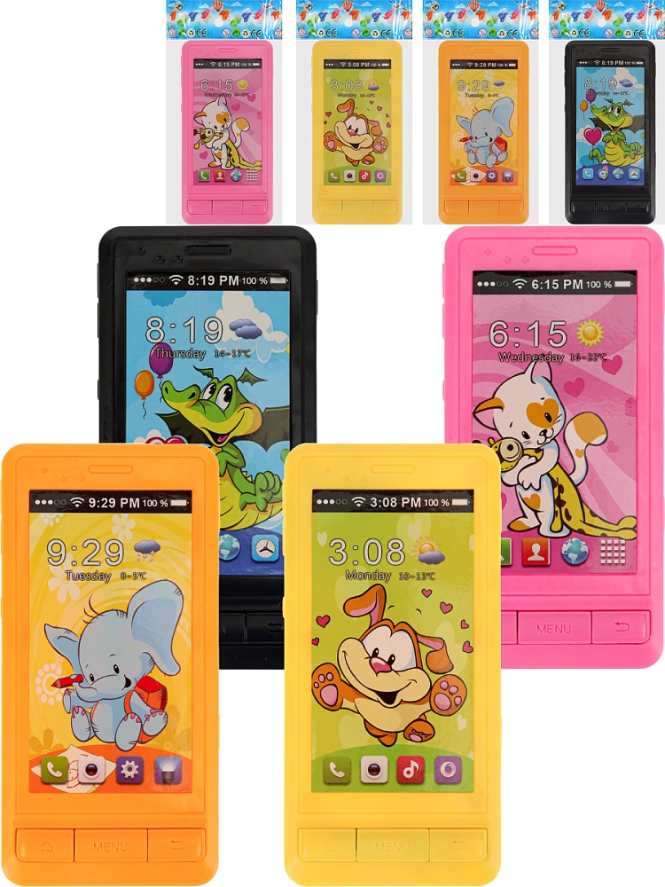 Музыкальный телефон 12см "Смартфон" с животными звук,батар.не входят в комплект, ассорти