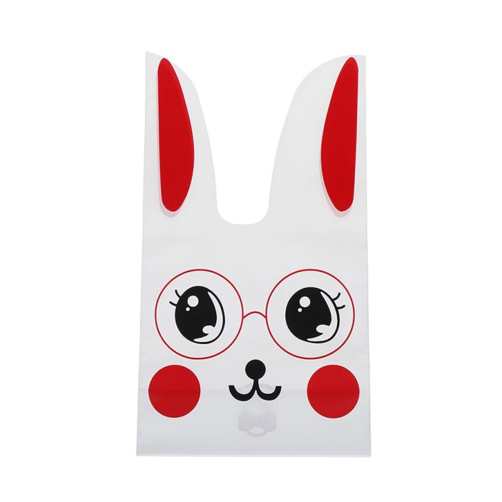 Мешок подар. ПВХ  с ушами 18*30см "Заяц в очках" красный 50шт/уп