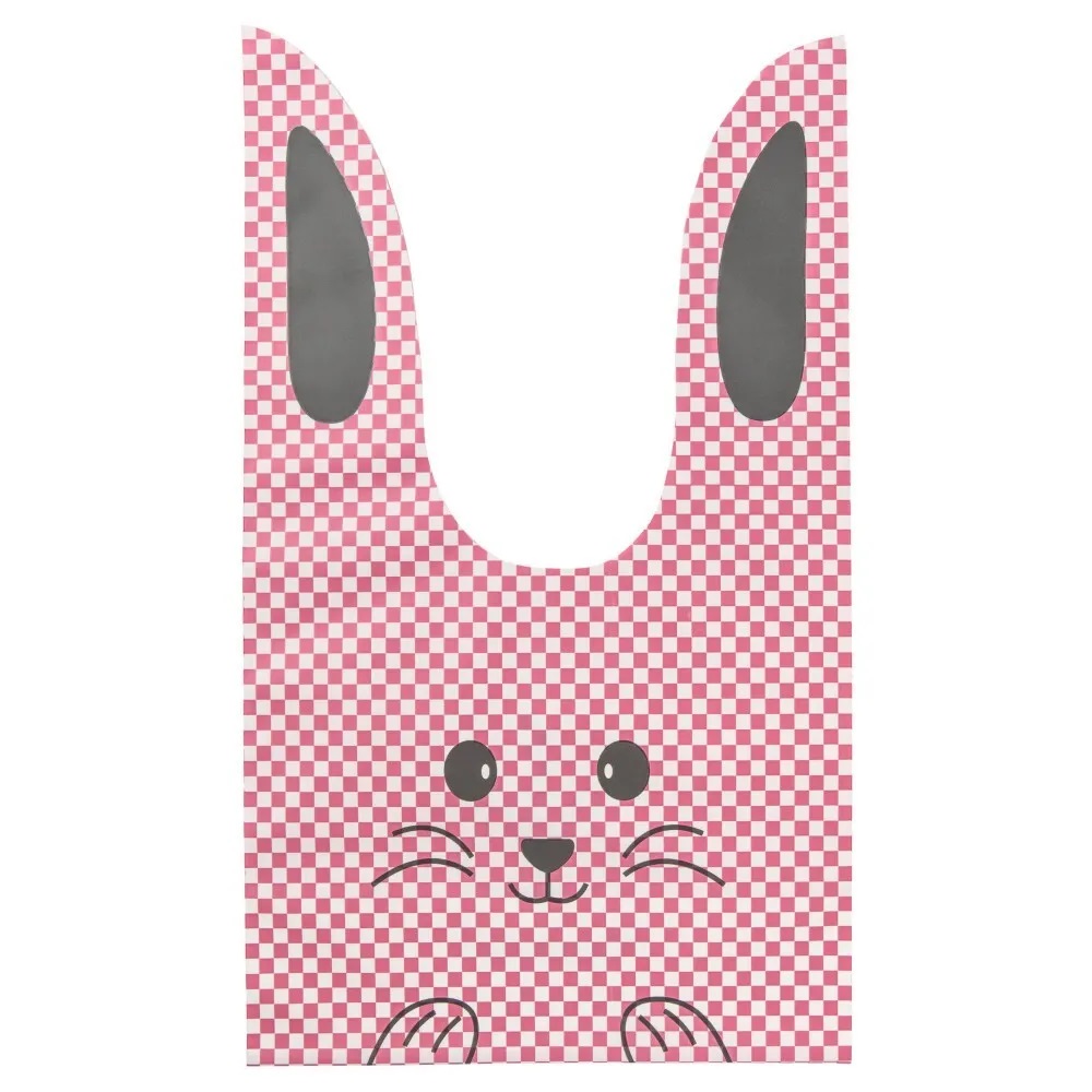 Мешок подар. ПВХ  с ушами 18*30см "Заяц в горошек" розовый 50шт/уп