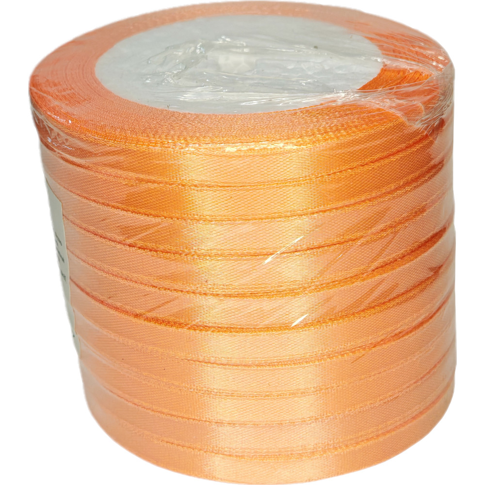 Лента упаковочная атласная  6мм, 22 м персик (10шт/уп)