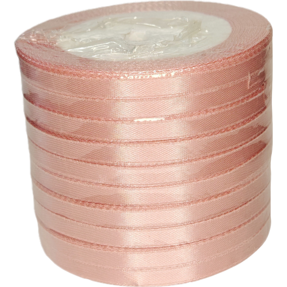 Лента упаковочная атласная  6мм, 22 м розовая (10шт/уп)