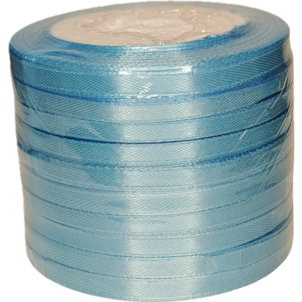 Лента упаковочная атласная  6мм, 22 м голубая (10шт/уп)
