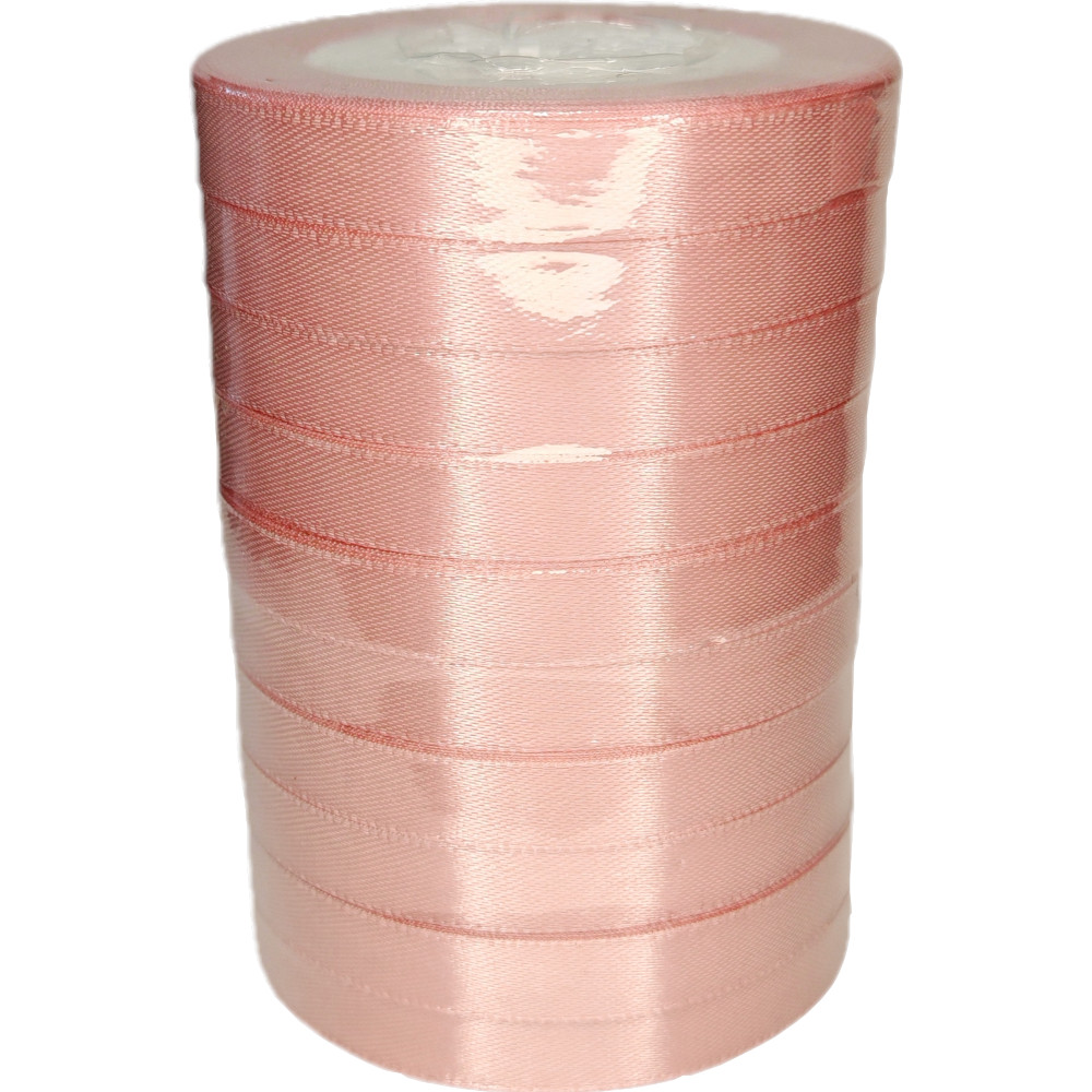 Лента упаковочная атласная 12мм, 22 м розовая (10шт/уп)
