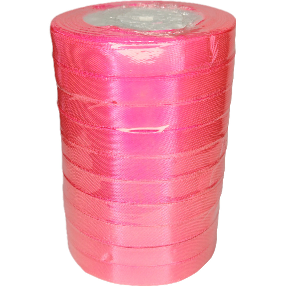 Лента упаковочная атласная 12мм, 22 м фуксия (10шт/уп)