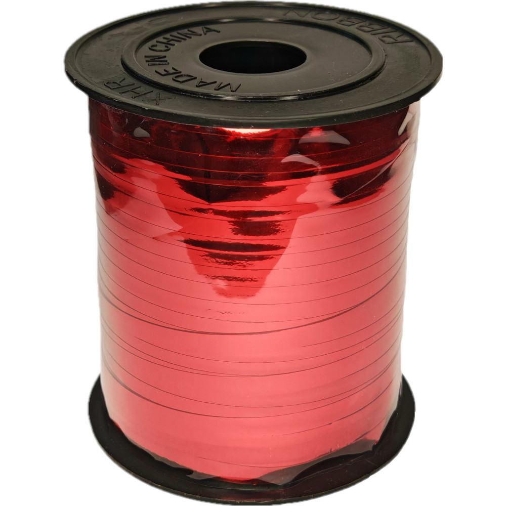 Лента упаковочная ПВХ 5мм*228м, металлик, красная