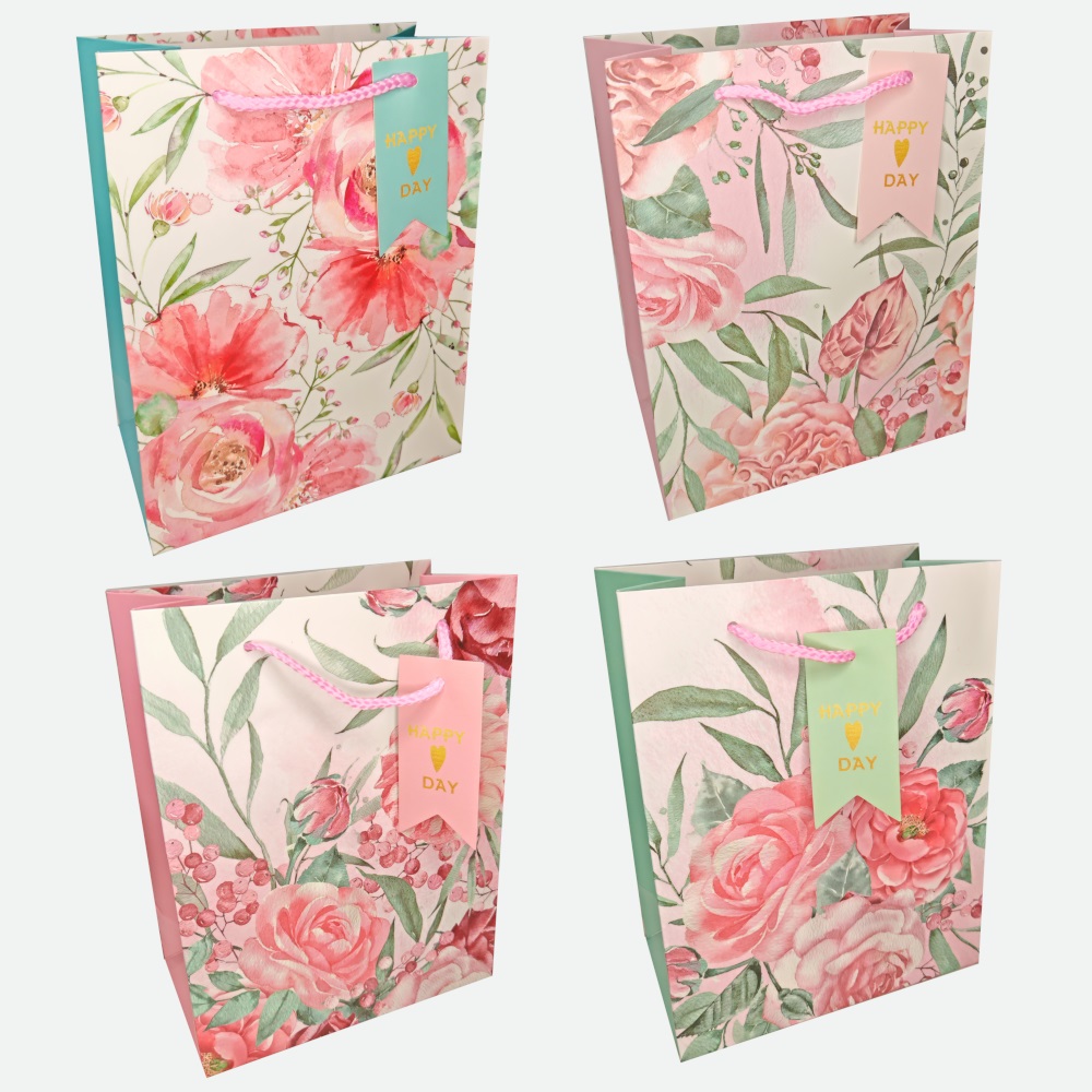 Пакет подар. бумажн. 18*23*10 см 210 гр/м2 Пионы, 4 дизайна