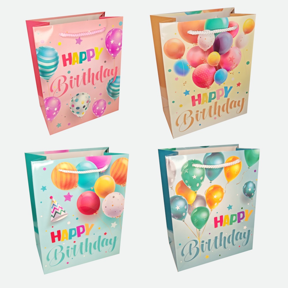 Пакет подар. бумажн. 31*42*12 см 210 гр/м2 С днём рождения!, 4 дизайна