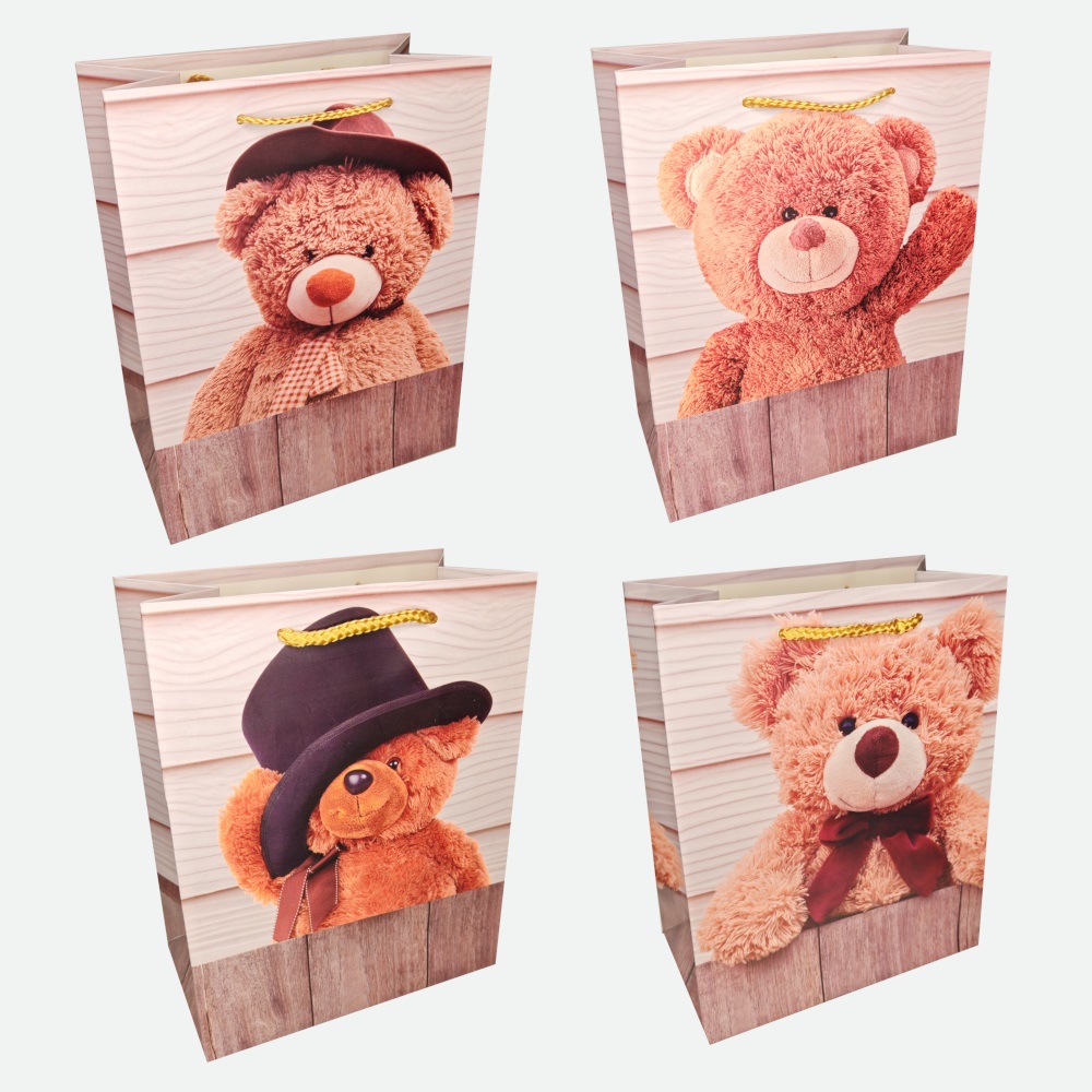 Пакет подар. бумажн. 31*42*12 см 210 гр/м2 Мишутка, 4 дизайна