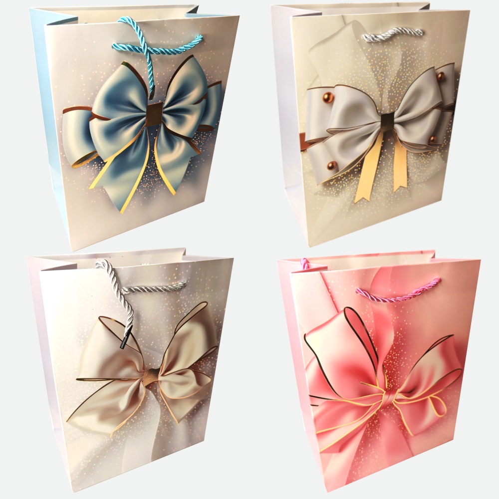 Пакет подар. бумажн. 18*24*8,5 см 210 гр/м2 Банты, 4 дизайна