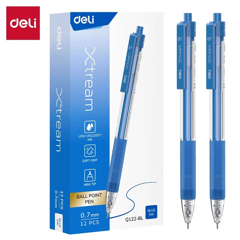 Ручка шар. Deli  автомат, синяя, 0,7мм, рез. манжета, игольч.наконечник