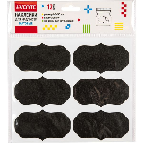 Наклейки для надписей "deVENTE" 90x50 мм, черные д/маркеров и мелков 12шт., фигурные
