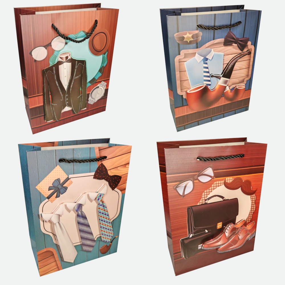 Пакет подар. бумажн. 31*40*12 см 210 гр/м2 Для мужчин, 4 дизайна