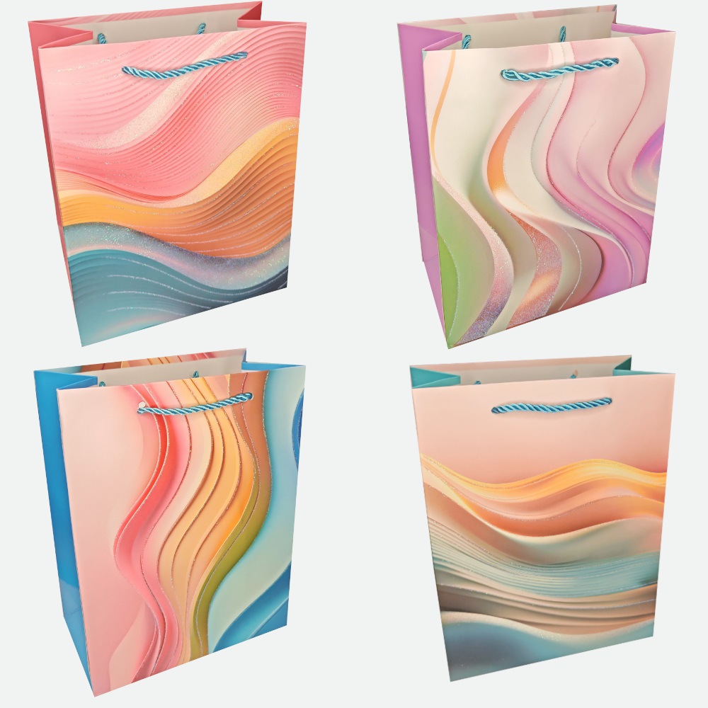 Пакет подар. бумажн. 31*40*12 см 210 гр/м2 Розовая волна, 4 дизайна