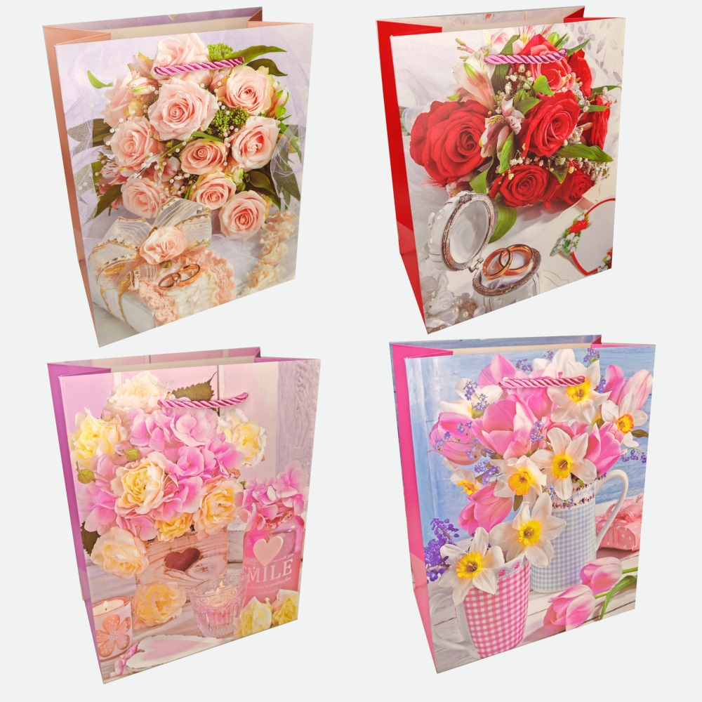 Пакет подар. бумажн. 31*40*12 см 210 гр/м2 Букет, 4 дизайна