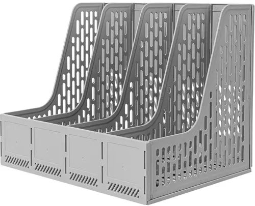 Лоток д\бумаг верт. 4-х секционный Deli 32*25*27см серый, сборный, пластик