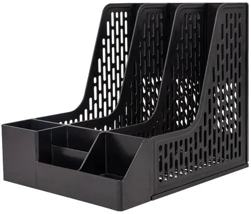 Лоток д\бумаг верт. 3-х секционный Deli 25*32*27см черный, подставка под канц, пластик